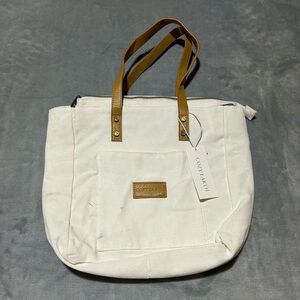 Cozy Earth White Canvas Tote with Tan Handles